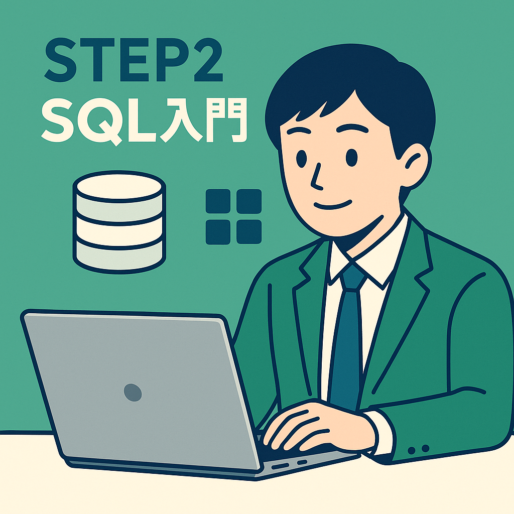 SQL入門の学習範囲（SELECT・JOIN・集計）を示すステップ記事のアイキャッチ